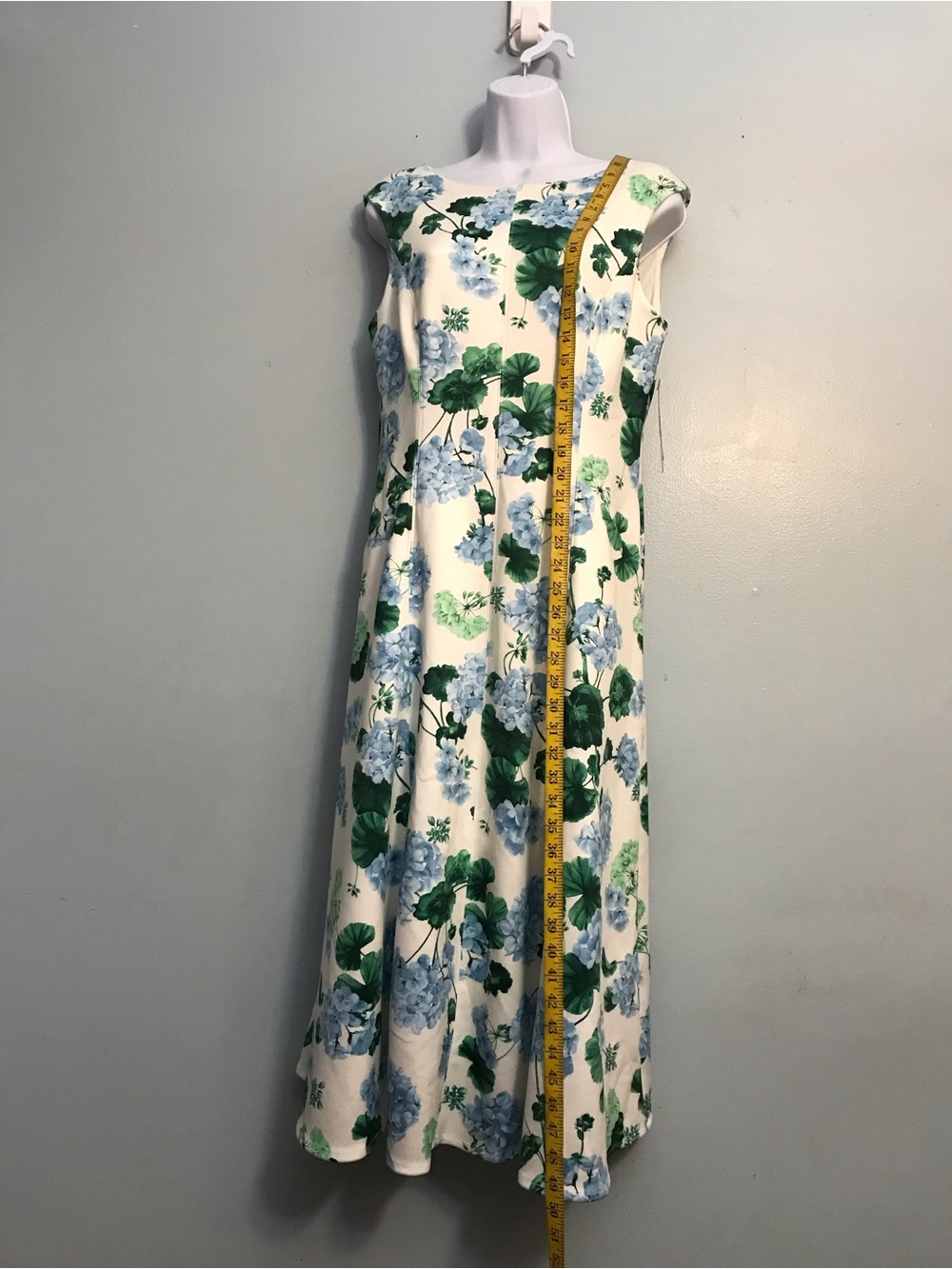 Donna Ricco White Maxi Dress with Blue and Green Floral Print